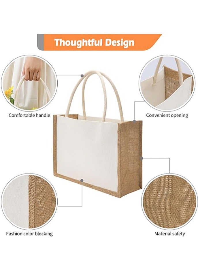Burlap Tote Bag, Reusable Jute Gift Totes with Handles, Water Resistant Beach Bag, 37 x 26 x 17cm Canvas Grocery Shopping Totes for Bridesmaid, DIY, Shopping, Wedding Bag  - Image 4
