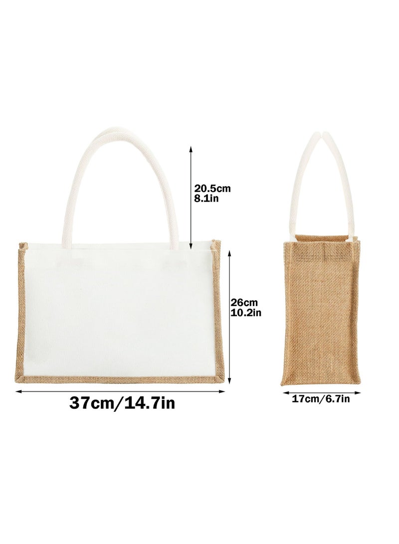 Burlap Tote Bag, Reusable Jute Gift Totes with Handles, Water Resistant Beach Bag, 37 x 26 x 17cm Canvas Grocery Shopping Totes for Bridesmaid, DIY, Shopping, Wedding Bag  - Image 5