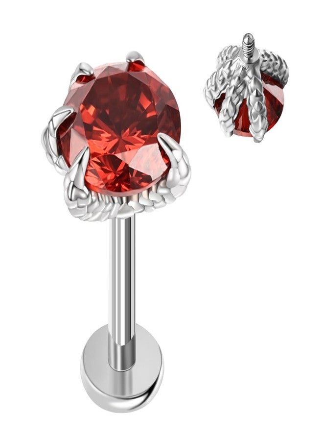 Hopply G23 Titanium 16G Flat Back Earrings Threaded Lip Studs for Women Men CZ CartilageTragus/Labret/Helix/Conch/Nose Medusa Conch Body Piercing Piercing Jewelry 8mm (Red, 16g, 8mm bar, 5mm gem) - Image 1