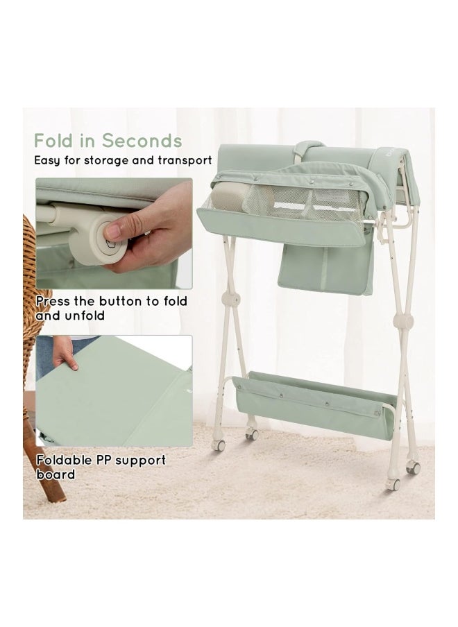 DMG TECH Folding Baby Diaper Changing Tables With Water Basin, Storage Shelf, 4 Wheels, Diaper Organizer - Green  - Image 5