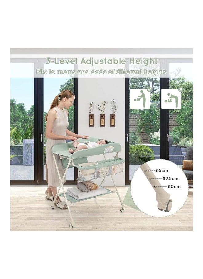 DMG TECH Folding Baby Diaper Changing Tables With Water Basin, Storage Shelf, 4 Wheels, Diaper Organizer - Green  - Image 2