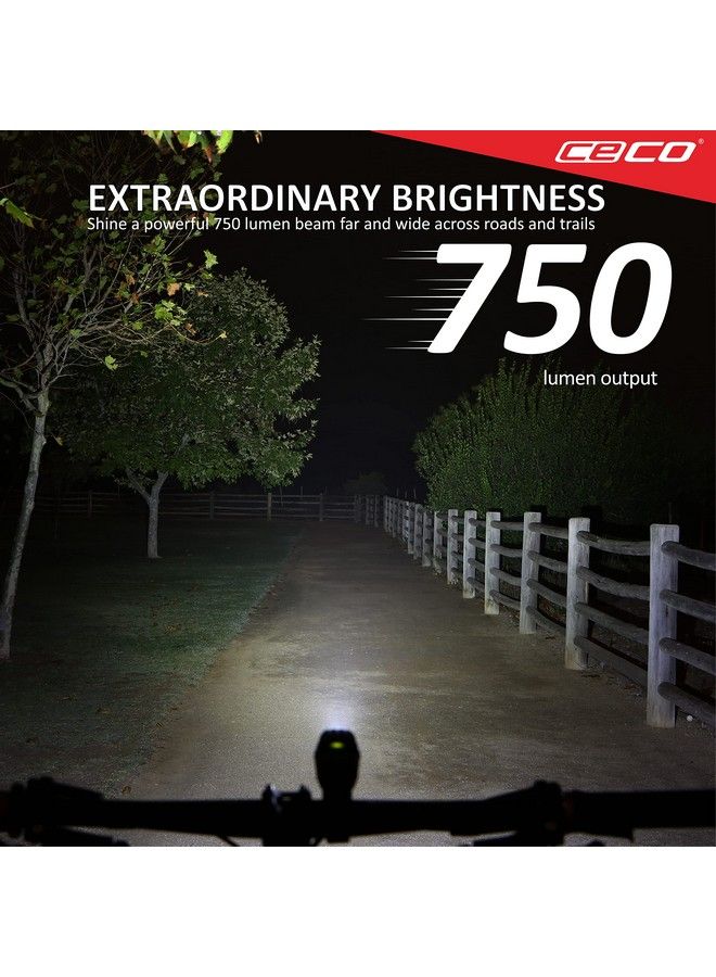 CECO Usa: 750 Lumen Usb Rechargeable Bike Light Tough & Durable Ip67 Waterproof & Fl1 Impact Resistant Super Bright Model F750 Bicycle Headlight For Commuters Road Cyclists & Mountain Bikers - Image 3