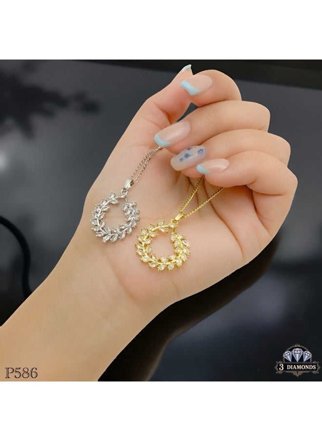 3Diamonds 3Diamonds Women’s Gold-Plated Leaf Wreath Necklace With Crystal Detailing  - Image 1