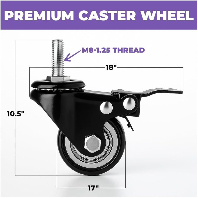 Liquid Stands Keyboard Stand Caster Wheels Set of 4 Replacement Locking Heavy Duty Wheels with Brake - Piano Stand Parts and Accessories - Image 2