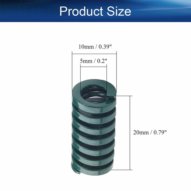 Metal Spring，Springs Compression Spring, 10mm OD 5mm ID 20mm Long Spiral Stamping Heavy Load Compression Mould Die Spring, for Mechanical Equipment 3D Printer Accessories Green Tone 2pcs - Image 2