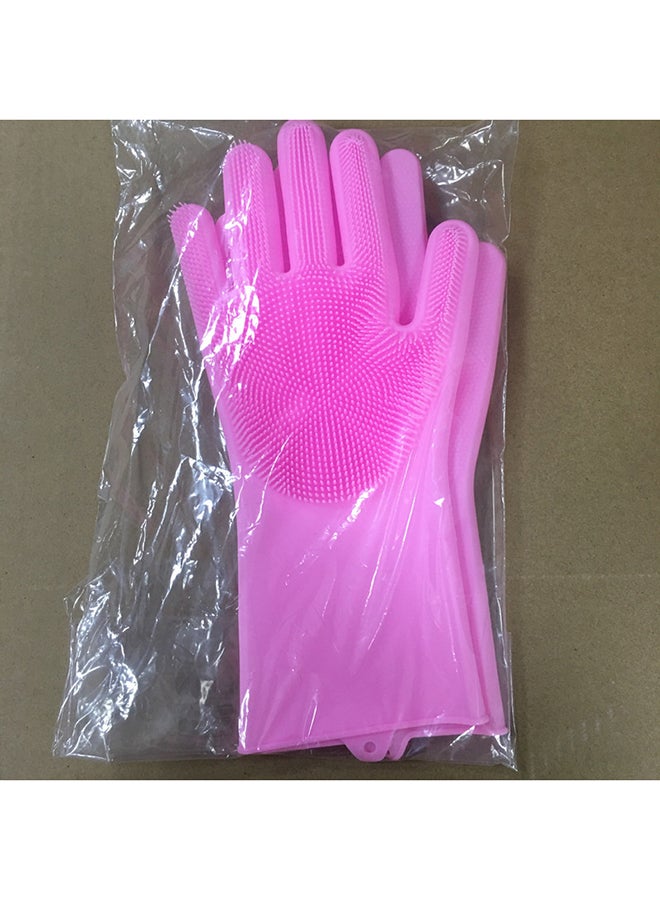 Silicone Dishwashing Gloves With Scrubber Pink 35.7x16.5x2cm - Image 2