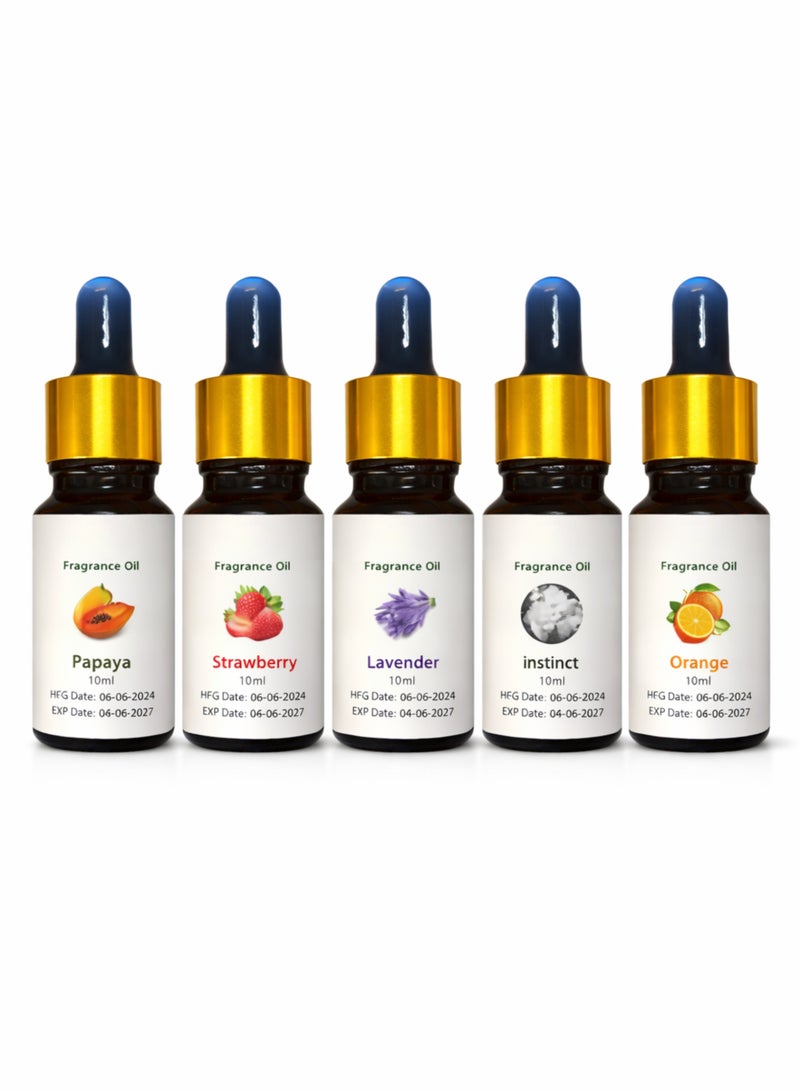 Premium Fragrance Oil Gift Set – 5 x 10ML Aromatherapy Oils (Lavender, Strawberry, Papaya, Orange, Instinct) – Long Lasting Scent for Diffuser, Burner & Home - Image 1