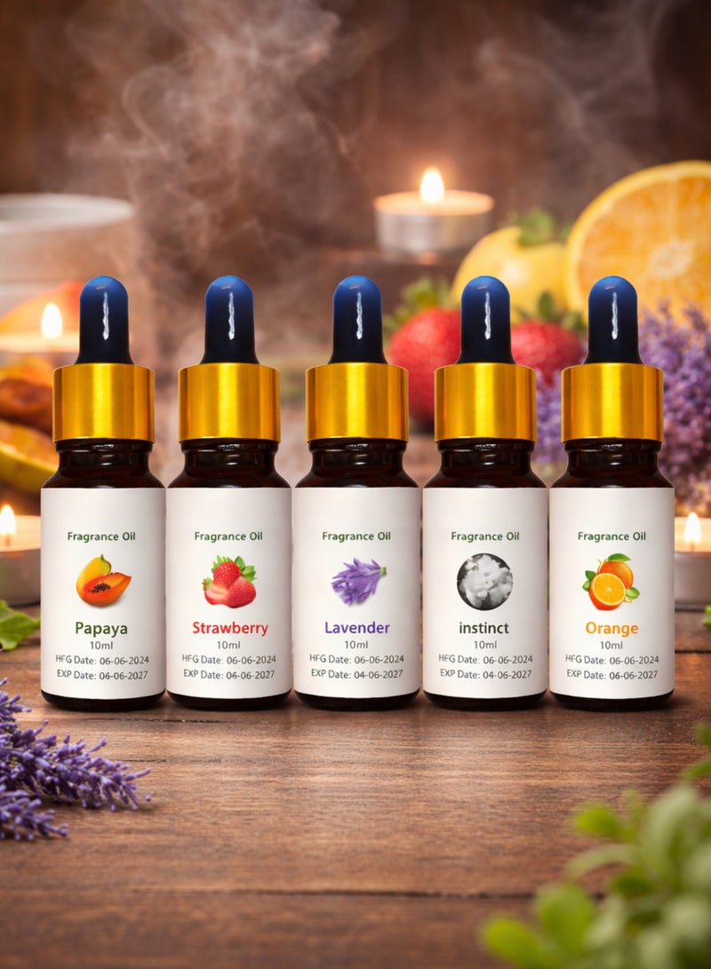 Premium Fragrance Oil Gift Set – 5 x 10ML Aromatherapy Oils (Lavender, Strawberry, Papaya, Orange, Instinct) – Long Lasting Scent for Diffuser, Burner & Home - Image 2