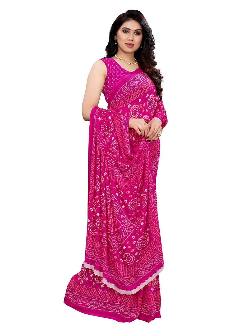 SIRIL Women's Georgette Bandhani Printed Saree with Blouse(2041S574_Pink) - Image 4