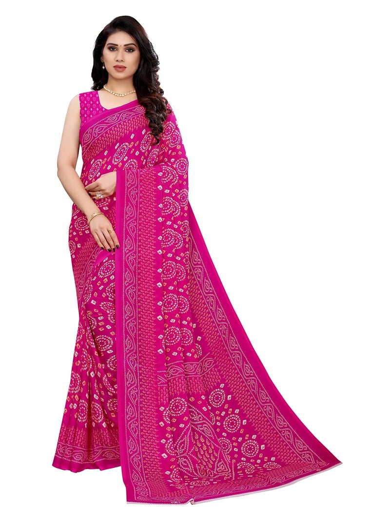 SIRIL Women's Georgette Bandhani Printed Saree with Blouse(2041S574_Pink) - Image 1