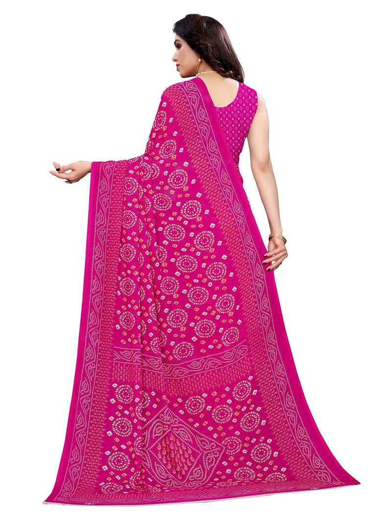 SIRIL Women's Georgette Bandhani Printed Saree with Blouse(2041S574_Pink) - Image 3