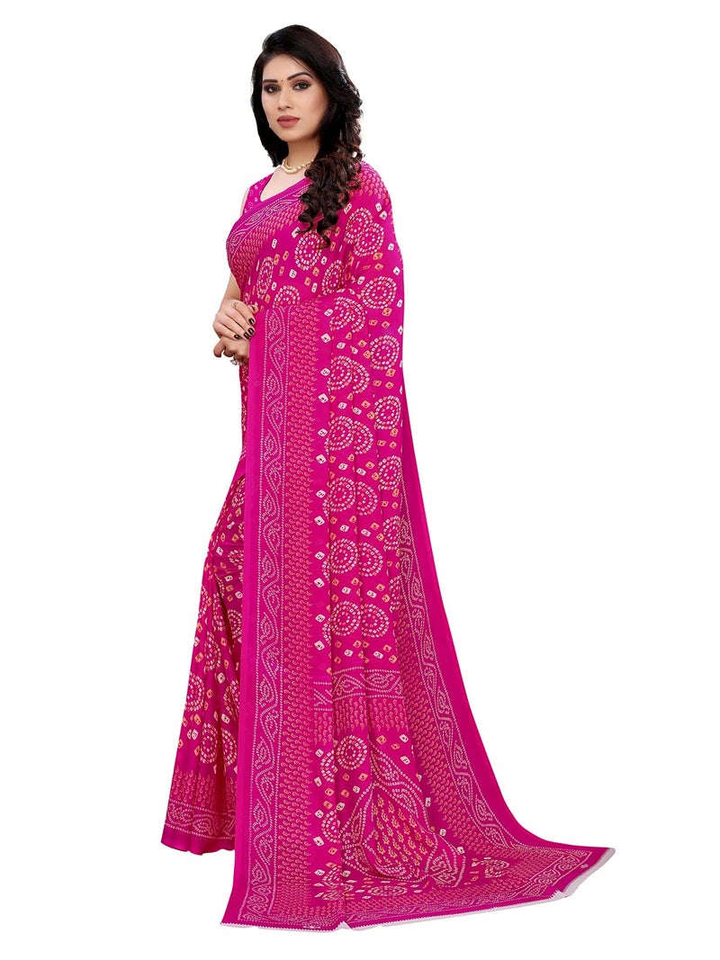 SIRIL Women's Georgette Bandhani Printed Saree with Blouse(2041S574_Pink) - Image 2