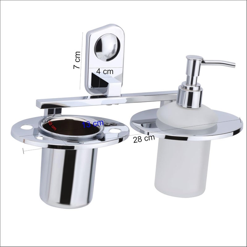 KANJAL soap Dispenser with Toothbrush Holder for washbasin Liquid Dispenser and Brush Holder for Bathroom Tumbler Holders dispensers 25304 Stainless SteelChrome FinishFrosted Glass - Image 3