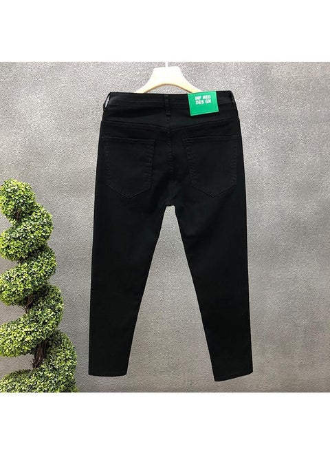 Mens Slim Fit Black Denim Jeans Ankle Length Black 6607 Solid Color Pants