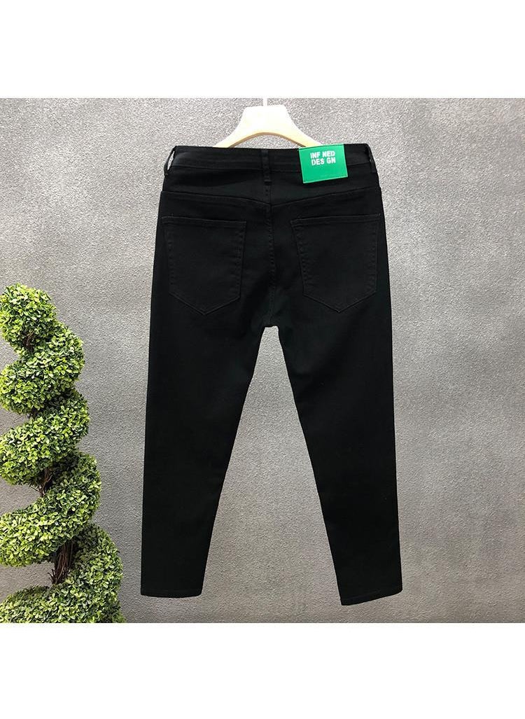Mens Slim Fit Black Denim Jeans Ankle Length Black 6607 Solid Color Pants