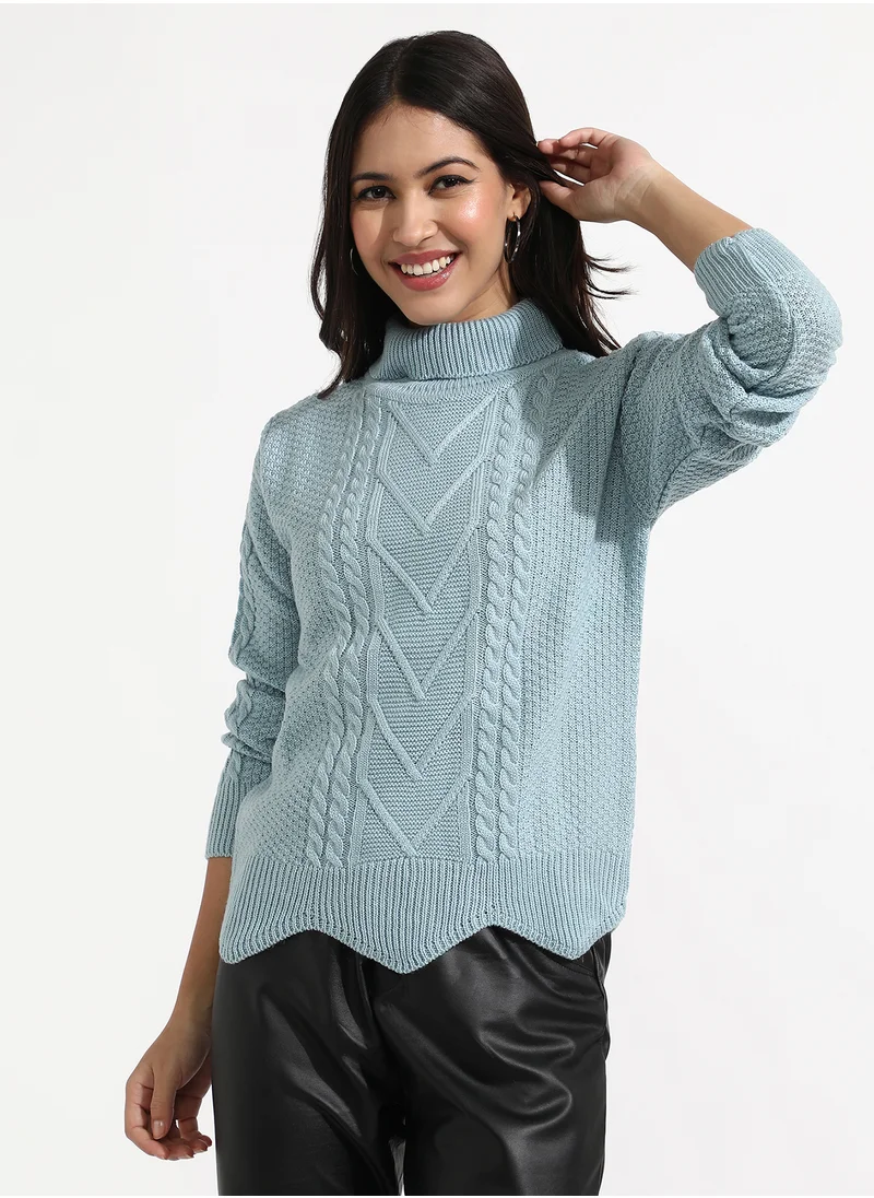 كامبوس سوترا Women's Icy Blue Cable Knit Sweater