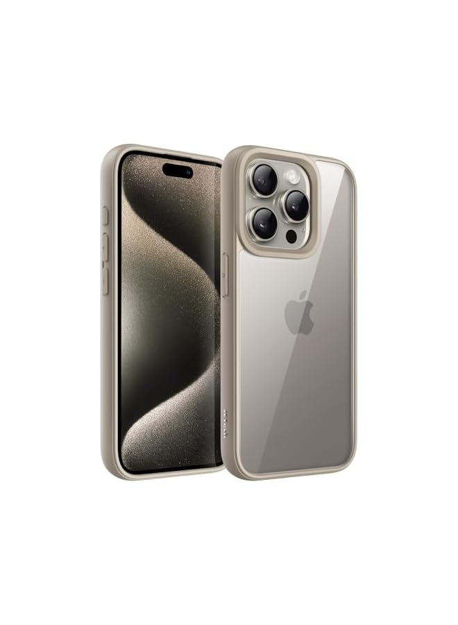 جي تيك حافظة JETech لهاتف iPhone 15 Pro Max مقاس 6.7 بوصة، غطاء ممتص للصدمات للهاتف، إطار من مادة TPU بلون سادة غير لامع، ظهر شفاف مضاد للخدش (تيتانيوم طبيعي) - Image 1