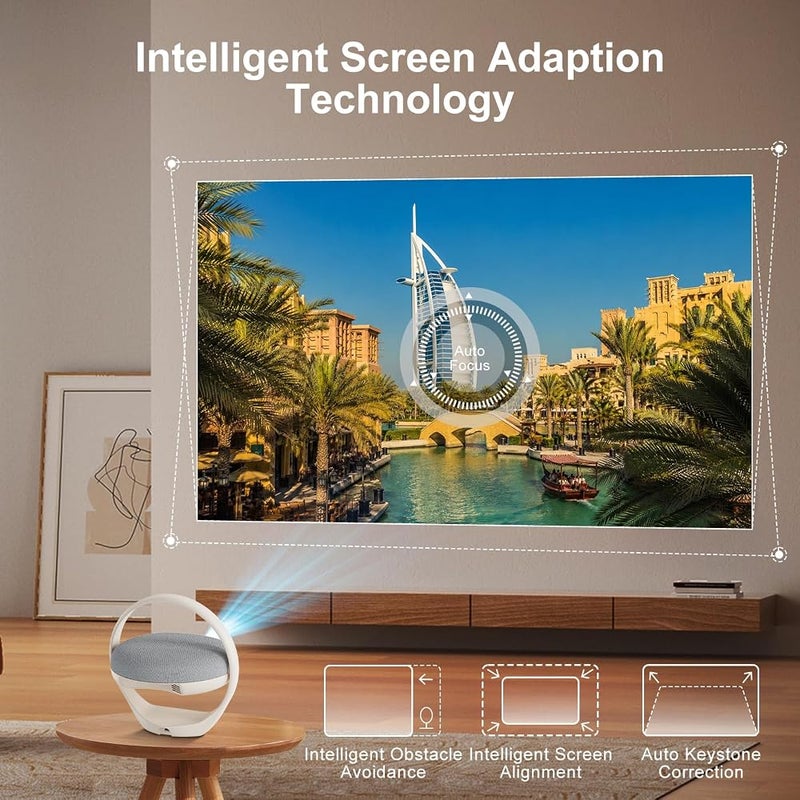Salange N21 Mini Projector 4K Support Android 14,White Noise & Wake Up Mode AI Auto Focus & Keystone/Zoom,WiFi6&BT5.4,HIFI Speaker,LED RGB Light, Portable Proyector for Smart Phone/Home Theater/Outdoor - Image 3