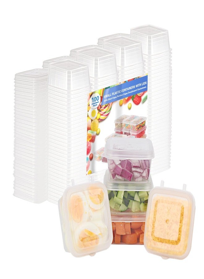 RIKICACA 5 oz Small Plastic Containers with Lids (100pack), Food Storage Condiment Containers with Lids, Portion Cups, Jello Shot Sauce Cups (Square) - Image 1