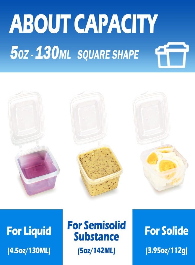 RIKICACA 5 oz Small Plastic Containers with Lids (100pack), Food Storage Condiment Containers with Lids, Portion Cups, Jello Shot Sauce Cups (Square) - Image 4