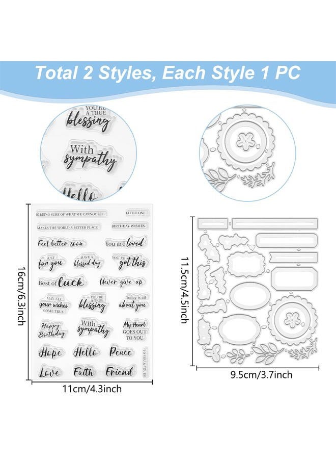 ACRNIGHEET Sentiments Clear Stamps and Metal Cutting Dies for Card Making Greeting Words Silicone Stamp and Die Cuts Set Blessing Words Transparent Stamps for DIY Scrapbooking Paper Craft Supplies - Image 2