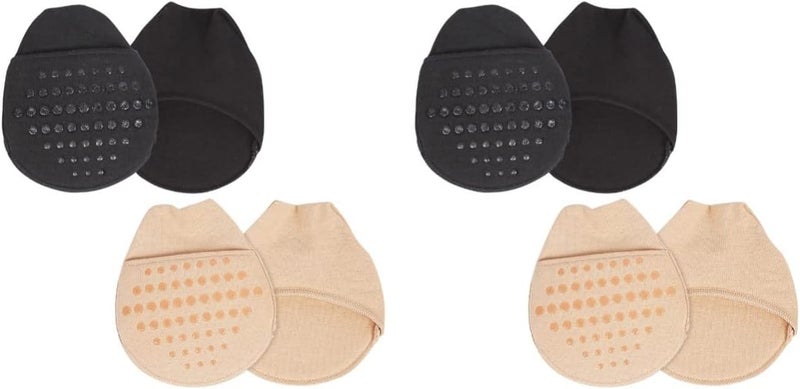 cheekyglo 4 Pairs Non-Skid Womens Shoe Non- Metatarsalgia Skin Sandals Women Blister Fabric Socks Sling Black Protector Padding Cut Big Anti-Slip Gel Heel Pouches Pads Arthritis Toeless Low - Image 1