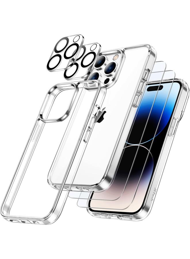 Jetech 3 In 1 Case For Iphone 14 Pro 6.1 Inch With 2 Pack Screen Protector And 2 Pack Camera Lens Protector Full Coverage Tempered Glass Film Shockproof Bumper Phone Cover Clear - Image 1
