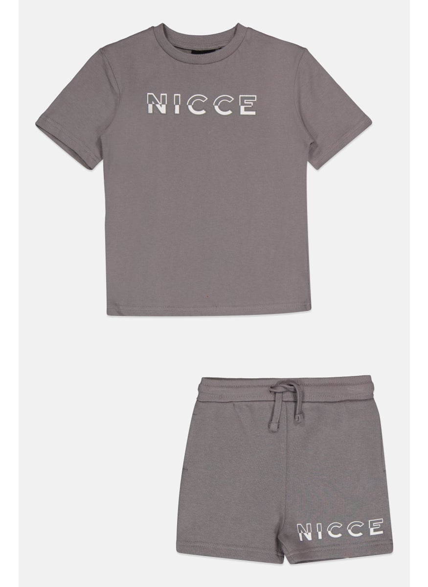 Nicce Kids Boy 2 Pcs Boy Brand Logo T-Shirt And Short Set, Grey  - Image 1