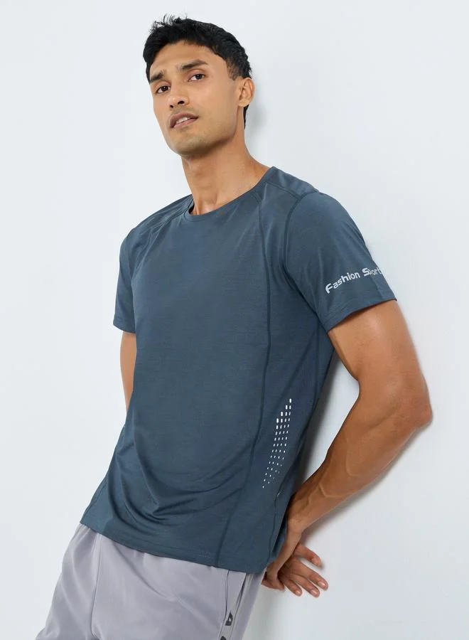 Styli Styli Panel Detailing Quick Dry T-Shirt with Print Detail