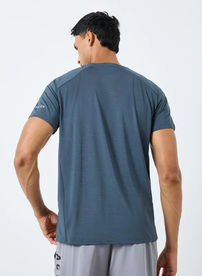 Styli Styli Panel Detailing Quick Dry T-Shirt with Print Detail