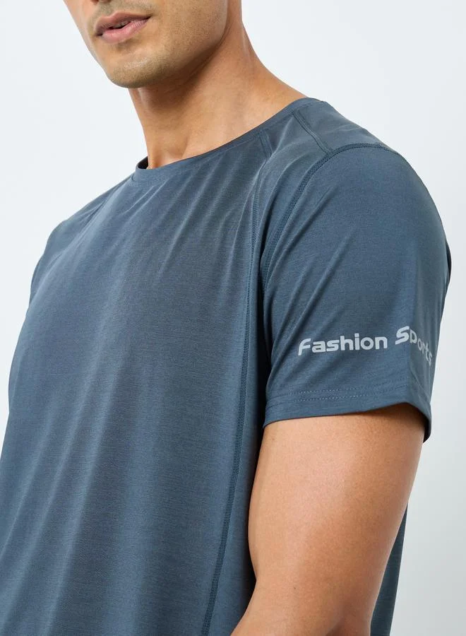Styli Styli Panel Detailing Quick Dry T-Shirt with Print Detail