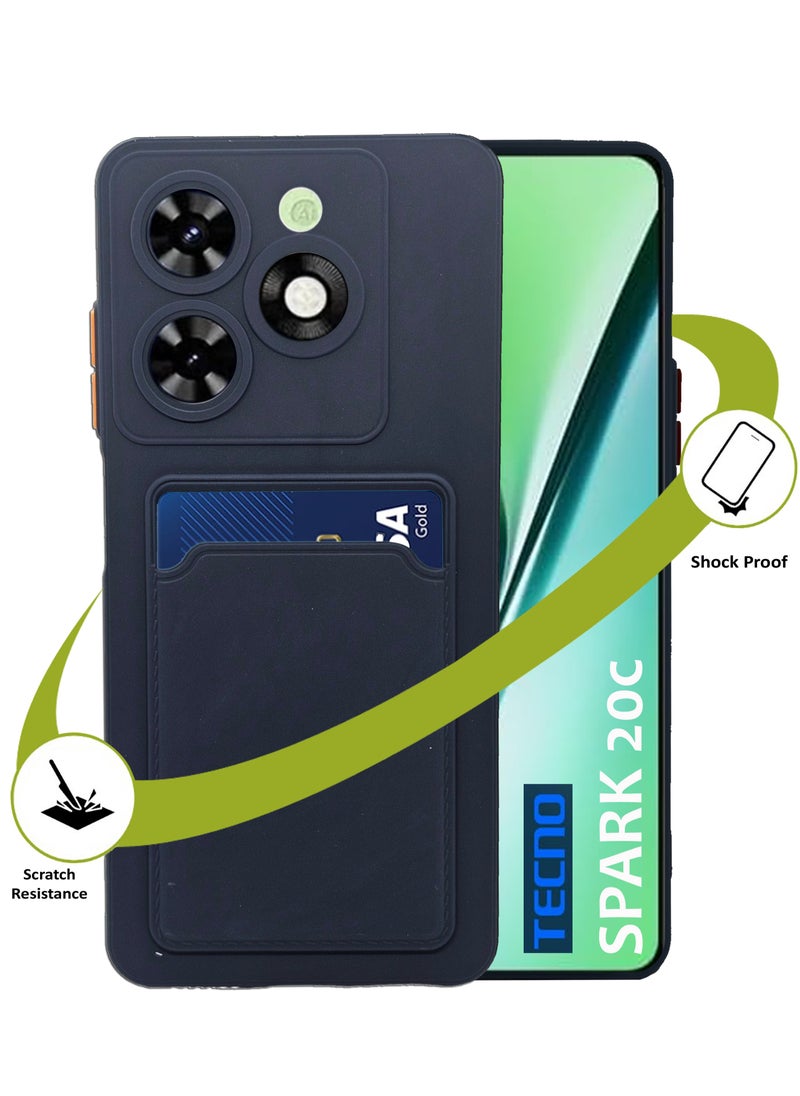 Soft TPU Phone Cover for Tecno Spark 20c,Built-in Card Slot Holder Slim Fit Protective Silicone Case-Blue  - Image 1