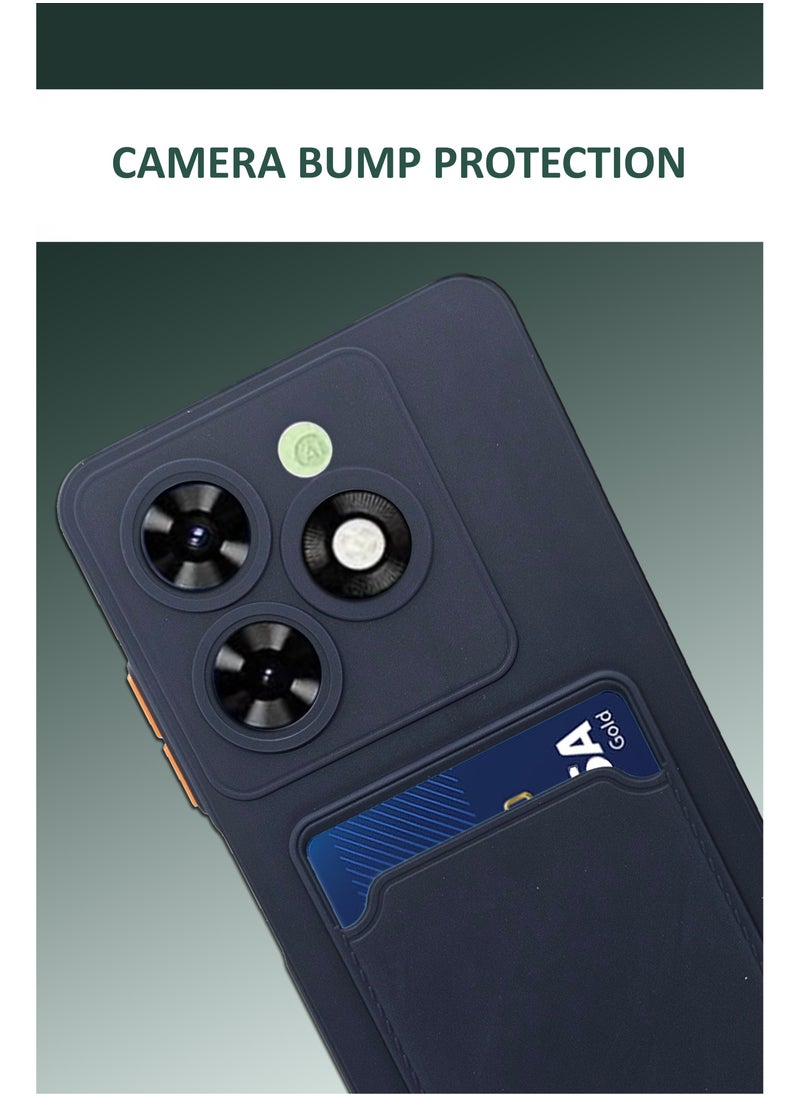Soft TPU Phone Cover for Tecno Spark 20c,Built-in Card Slot Holder Slim Fit Protective Silicone Case-Blue  - Image 3