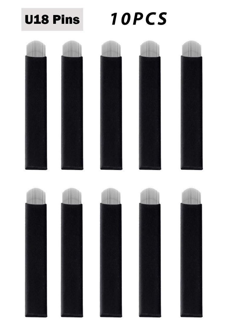 rocooart 10 Pieces Disposable 0.18mm Microblading Blade Fine Needles Permanent Makeup Curve Brow Manual Eyebrow Embroidery Tattoo Microblade Needle - U 18 Pins Shape - Image 1