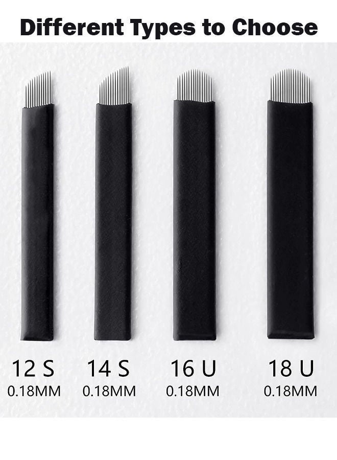 rocooart 10 Pieces Disposable 0.18mm Microblading Blade Fine Needles Permanent Makeup Curve Brow Manual Eyebrow Embroidery Tattoo Microblade Needle - U 18 Pins Shape - Image 2