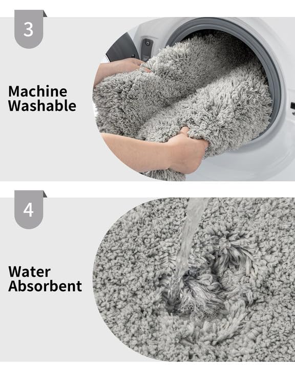 Disolla Small Bathroom Rug 17x24 Non Slip Gray Fluffy Bath Mat for Bathroom Floor Washable Plush Luxury Bath Rug for Tub Soft Shaggy Absorbent Shower Mat - Image 5