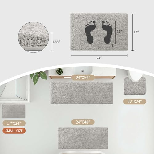 Disolla Small Bathroom Rug 17x24 Non Slip Gray Fluffy Bath Mat for Bathroom Floor Washable Plush Luxury Bath Rug for Tub Soft Shaggy Absorbent Shower Mat - Image 2