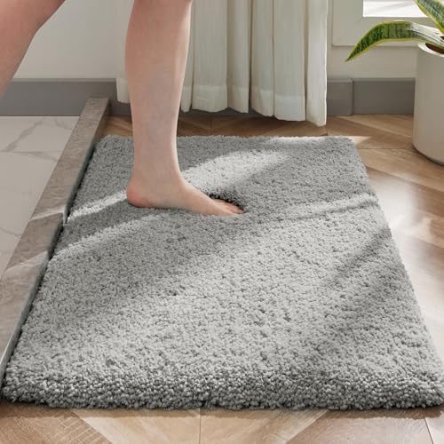 Disolla Small Bathroom Rug 17x24 Non Slip Gray Fluffy Bath Mat for Bathroom Floor Washable Plush Luxury Bath Rug for Tub Soft Shaggy Absorbent Shower Mat - Image 1