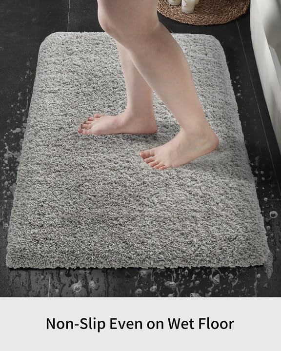 Disolla Small Bathroom Rug 17x24 Non Slip Gray Fluffy Bath Mat for Bathroom Floor Washable Plush Luxury Bath Rug for Tub Soft Shaggy Absorbent Shower Mat - Image 3