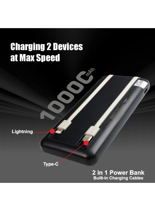 يونيكس باور بانك يونكس UX-1534 بسعة 10000mAh | شحن سريع PD 22.5W | كابلين مدمجين Type-C وLightning | شاشة LED رقمية | شاحن محمول | أسود - Image 5