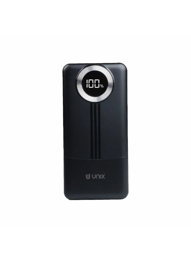 يونيكس باور بانك يونكس UX-1534 بسعة 10000mAh | شحن سريع PD 22.5W | كابلين مدمجين Type-C وLightning | شاشة LED رقمية | شاحن محمول | أسود - Image 1
