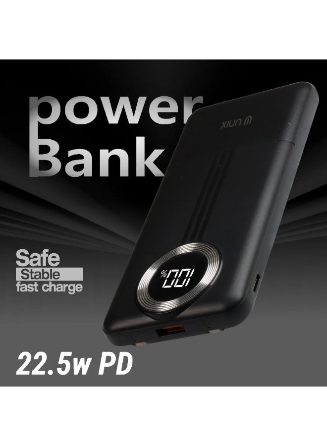 يونيكس باور بانك يونكس UX-1534 بسعة 10000mAh | شحن سريع PD 22.5W | كابلين مدمجين Type-C وLightning | شاشة LED رقمية | شاحن محمول | أسود - Image 4