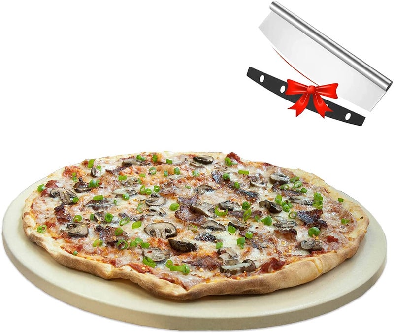 UNIQUE CART Pizza Stone for Oven and Grill,Free Rocker Cutter,Durable and Safe Baking Stone for Grill, Thermal Shock Resistant Cooking Stone-12 Inch - Image 1