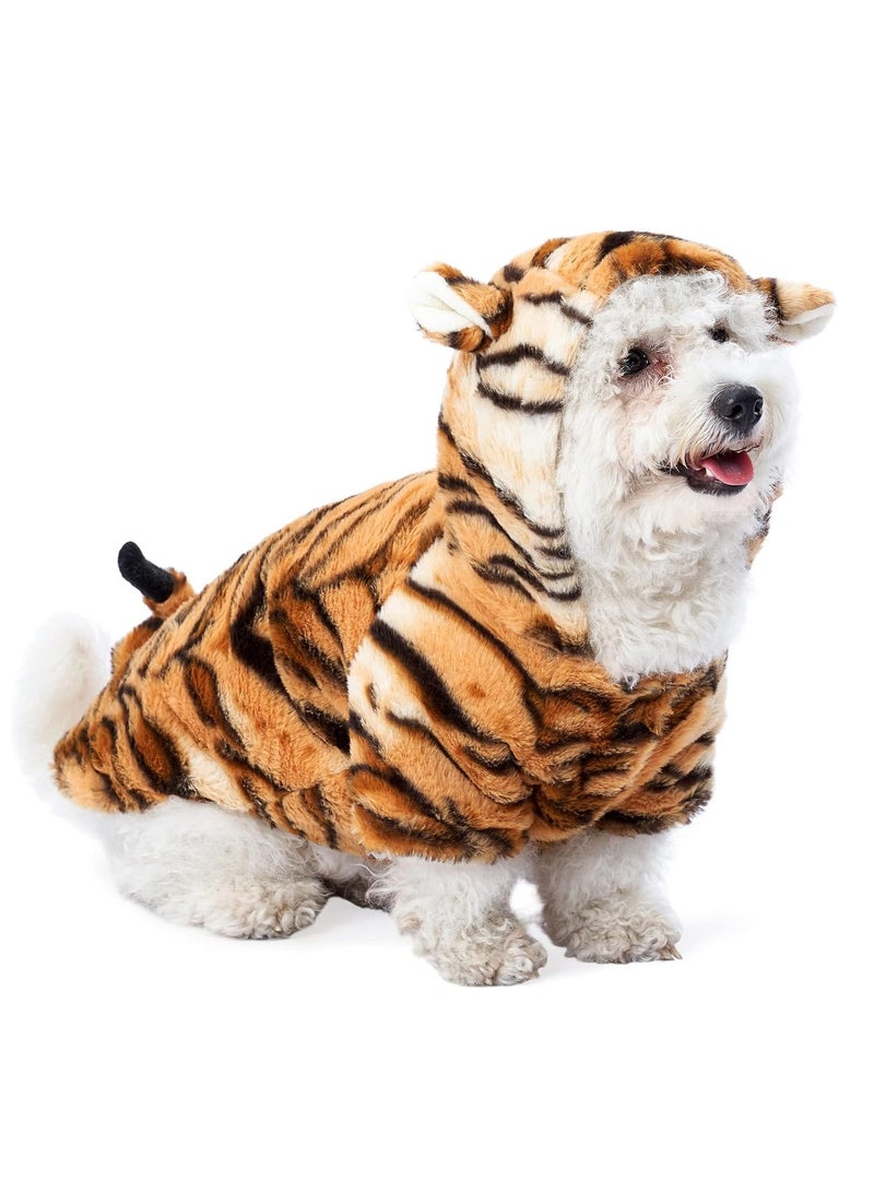 SYOSI Dog Tiger Costumes Funny Pet Costumes Cosplay Dress Small Pet Cat Tiger Costume Animal Fleece Hoodie Warm Outfits Clothes (L) - Image 1