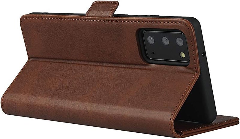 iCoverCase for Samsung Note 20 Case, PU Leather Wallet Case with Card Holder [Built-in Magnet] Shockproof Protective Flip Cover for Samsung Galaxy Note 20 - Dark Brown - Image 4