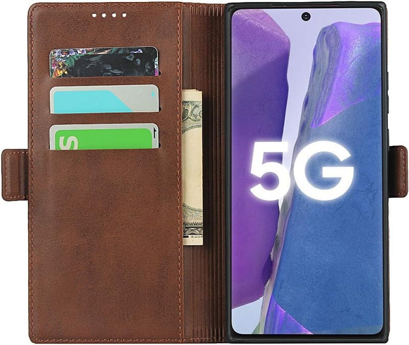 iCoverCase for Samsung Note 20 Case, PU Leather Wallet Case with Card Holder [Built-in Magnet] Shockproof Protective Flip Cover for Samsung Galaxy Note 20 - Dark Brown - Image 3