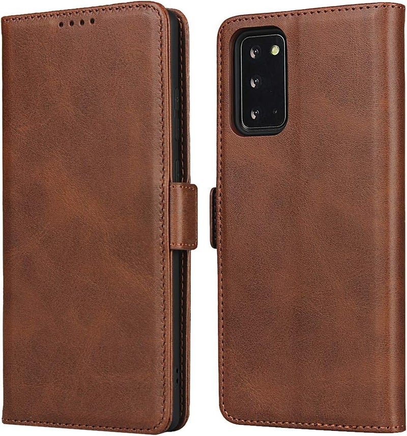 iCoverCase for Samsung Note 20 Case, PU Leather Wallet Case with Card Holder [Built-in Magnet] Shockproof Protective Flip Cover for Samsung Galaxy Note 20 - Dark Brown - Image 1