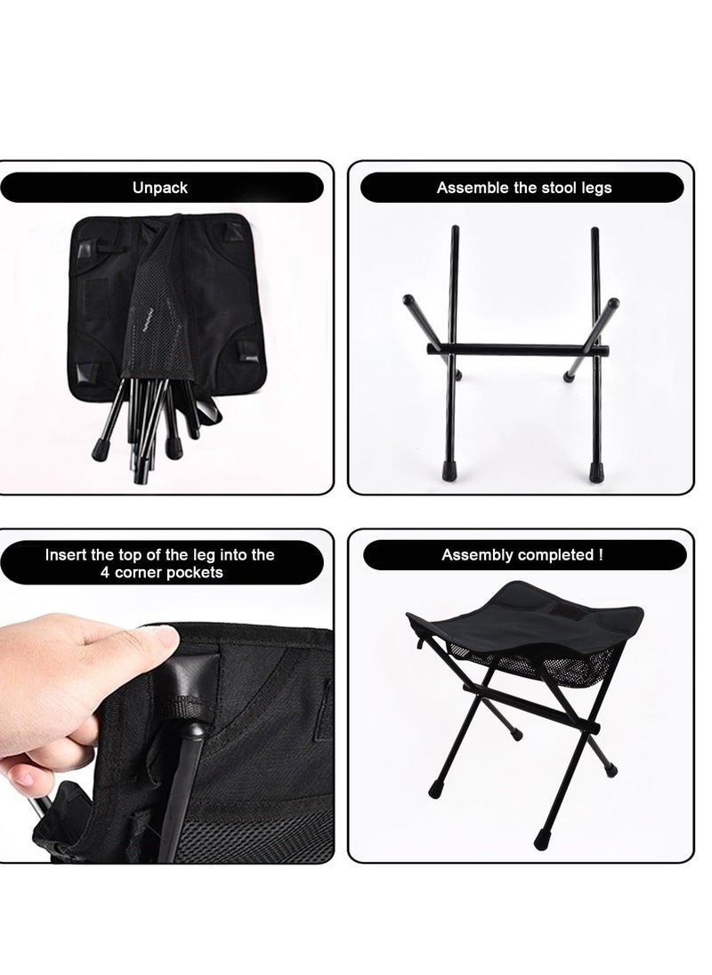 Excefore - Portable Folding Stool, Lightweight Retractable Chairs with Carry Bag, Suitable for Backpacking Hiking Hunting Fishing (Black, 220 LBS） - Image 1