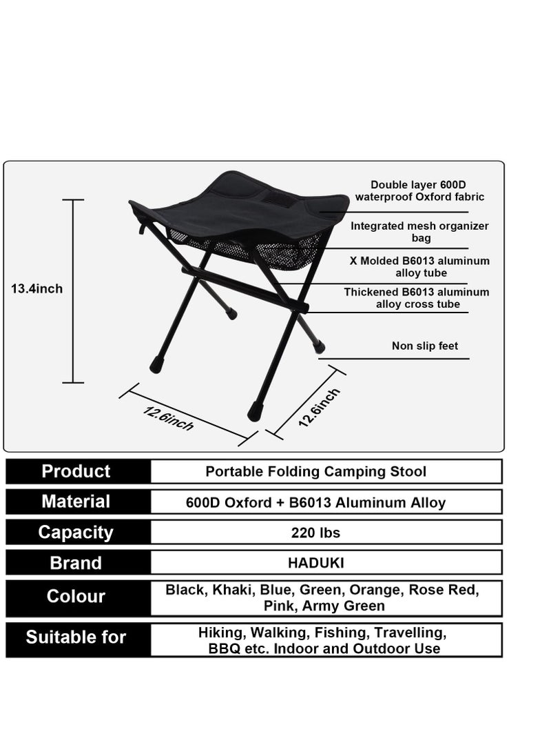 Excefore - Portable Folding Stool, Lightweight Retractable Chairs with Carry Bag, Suitable for Backpacking Hiking Hunting Fishing (Black, 220 LBS） - Image 1