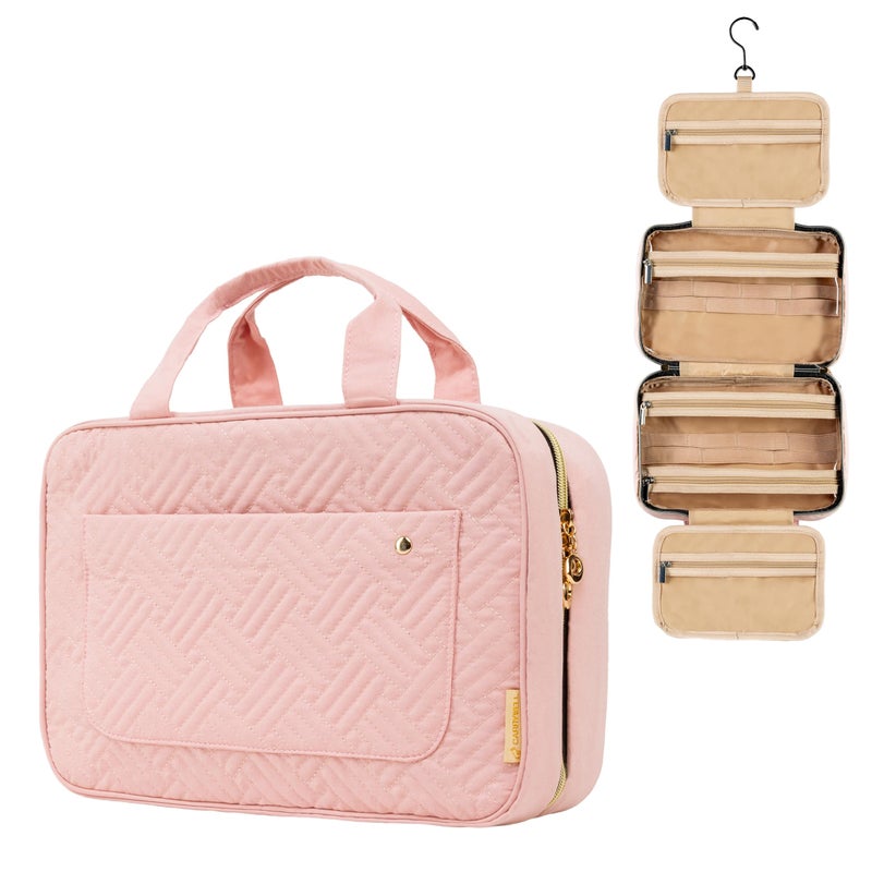 Carrywell Not Made In China Toiletry Bag Travel Bag with Hanging Hook Makeup Organizer Case WaterResistant Cosmetic Bag For Fullsize Containers Toiletries Pink Large - Image 2